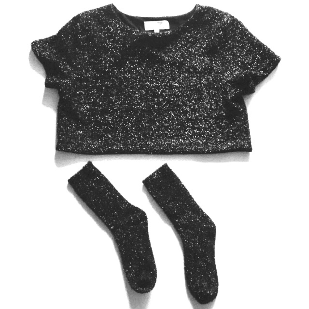 URMODA BLACK GLITTER CROPPED TOP & MATCHING SOCKS
